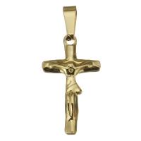 Stainless Steel Cross Pendants, gold color plated, 14x24.5x3mm, Hole:Approx 3.5x6.5mm, 10PCs/Lot, Sold By Lot