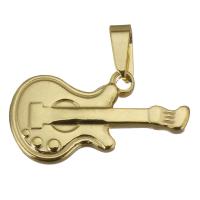 Stainless Steel Pendants, Guitar, gold color plated, 26x13x3mm, Hole:Approx 3.5x7mm, 10PCs/Lot, Sold By Lot