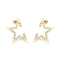 Stainless Steel Stud Earrings Star plated fashion jewelry & for woman & with rhinestone gold Sold By Lot
