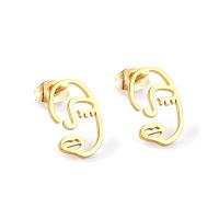 Stainless Steel Stud Earrings, Face, plated, fashion jewelry & for woman & hollow, gold, 9.50x15mm, 3Pairs/Lot, Sold By Lot