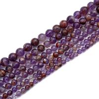 Granos de la joyería de cuarzo natural, Púrpura+Fantasma+Cuarzo, Esférico, pulido, Bricolaje & diverso tamaño para la opción, Púrpura, Vendido por Sarta