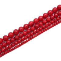 Synthetische Korallen Perlen, rund, poliert, DIY & verschiedene Größen vorhanden, rot, verkauft von Strang