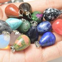 Gemstone Pendants Jewelry Natural Stone with Zinc Alloy Teardrop polished DIY Sold By Bag
