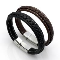 Cowhide Bracelet Leather with Stainless Steel Unisex Sold By PC