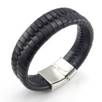 Bracelet de cuir de vachette, avec acier inoxydable, bijoux de mode & unisexe, noire, 23mm, Vendu par Environ 8.2 pouce brin