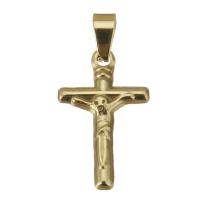 Нержавеющая сталь крест подвески, нержавеющая сталь, Kресты, плакирован золотом, 12.5x20x3mm, отверстие:Приблизительно 3x5mm, 10ПК/Лот, продается Лот