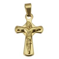 Stainless Steel Cross Pendants, gold color plated, 14x22x3.5mm, Hole:Approx 3x5mm, 10PCs/Lot, Sold By Lot