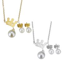 Fashion Stainless Steel Jewelry Sets Stud Earring & necklace with Shell Pearl plated 27mm 1.5mm 6mm Sold By Lot