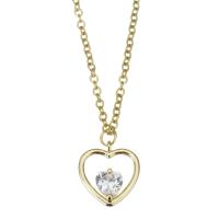 Collier de bijoux en acier inoxydable, coeur, Placage de couleur d'or, pavé de micro zircon & pour femme, 11.5x13mm,1.5mm, 10Strandstoron/lot, Vendu par lot