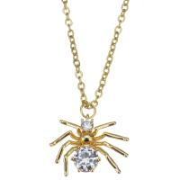 Stainless Steel Jewelry Necklace, Spider, gold color plated, micro pave cubic zirconia & for woman, 17x13mm,1.5mm, Length:Approx 17 Inch, 10Strands/Lot, Sold By Lot