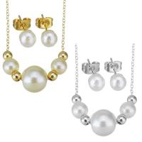 Fashion Stainless Steel Jewelry Sets Stud Earring & necklace with Shell Pearl plated for woman 10mm 6mm 1.2mm 6mm Sold By Lot