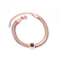 Bijoux bracelet en acier inoxydable, Placage, bijoux de mode & chaîne serpent & pour femme, couleur or rose, 3Strandstoron/lot, Vendu par lot