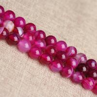Natürliche Streifen Achat Perlen, rund, poliert, DIY & verschiedene Größen vorhanden, Fuchsia, verkauft von Strang