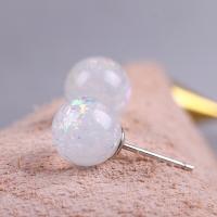 Artificial Opal Stud Earring with 925 Sterling Silver white for woman silver color plated 8mm Sold By Pair