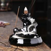 Backflow Incense Burner, Porcelain, plated, for home and office & durable, black, nickel, lead & cadmium free, 122x122x103mm, Sold By PC