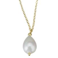 Natural Freshwater Pearl Necklace, Stainless Steel, with Shell Pearl, gold color plated, 10x22mm,1.5mm, Length:Approx 17 Inch, 10Strands/Lot, Sold By Lot