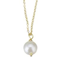 Collier de perles d'eau douce naturelles, acier inoxydable, avec Shell Pearl, Placage de couleur d'or, 10x20mm,1.5mm, Longueur:Environ 17 pouce, 10Strandstoron/lot, Vendu par lot