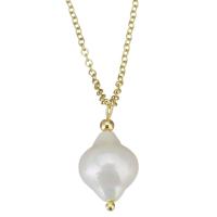 Natural Freshwater Pearl Necklace, Stainless Steel, with Shell Pearl, gold color plated, 12x23mm,1.5mm, Length:Approx 17 Inch, 10Strands/Lot, Sold By Lot