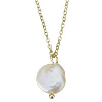 Collier de perles d'eau douce naturelles, acier inoxydable, avec perle, Placage de couleur d'or, 10x16mm,1.5mm, Longueur:Environ 17 pouce, 10Strandstoron/lot, Vendu par lot