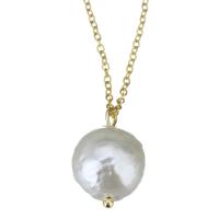 Collier de perles d'eau douce naturelles, acier inoxydable, avec Shell Pearl, Placage de couleur d'or, 14x20mm,1.5mm, Longueur:Environ 17 pouce, 10Strandstoron/lot, Vendu par lot