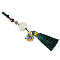 Bag Purse Charms Keyrings Keychains, Cotton Cord, with Pterocarpus Santalinus & White Bodhi & Grey Agate, Unisex, more colors for choice, 150mm, Sold By PC
