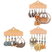 Tibetan Style Earring Set, with Caddice & turquoise & Wood, plated, three pieces & fashion jewelry, more colors for choice, 3Pairs/Set, Sold By Set
