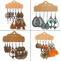Zinc Alloy Earring Set with Caddice & turquoise & Wood plated three pieces & fashion jewelry Sold By Set
