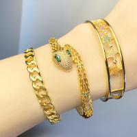 Brass Cuff Bangle, fashion jewelry & micro pave cubic zirconia, more colors for choice, Sold By PC