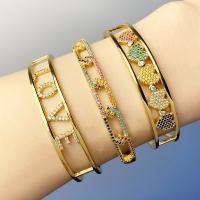 Brass Cuff Bangle, fashion jewelry & micro pave cubic zirconia, more colors for choice, Sold By PC