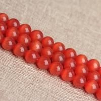 Cats Eye Jewelry Beads Round polished DIY reddish orange Sold By Strand