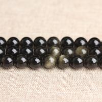 Gold Obsidian Beads, Round, polished, DIY & different size for choice, black, Sold By Strand