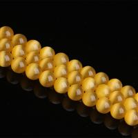 Cats Eye Perlen Schmuck, Katzenauge, rund, poliert, DIY & verschiedene Größen vorhanden, gelb, verkauft von Strang