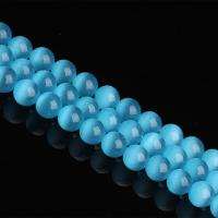 Cats Eye Jewelry Beads Round polished DIY light blue Sold By Strand