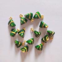 Pingentes de esmalte de liga de zinco, banhado, joias de moda & DIY, verde, 14x10mm, vendido por PC