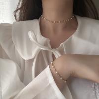 Collana di titanio acciaio, Titantium acciaio, with perla d'acquadolce coltivata naturalmente, placcato color oro, gioielli di moda, 4x4x4mm, Venduto da PC