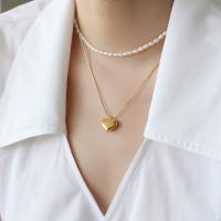 Titanstahl Halskette, Herz, goldfarben plattiert, Modeschmuck, 15x13mm, Länge ca. 47 cm, verkauft von PC