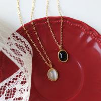Cats Eye Necklace Titanium Steel with Cats Eye Ellipse gold color plated fashion jewelry Length Approx 47 cm Sold By PC