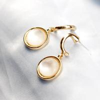 Titanium Steel Drop Earring with Cats Eye Round gold color plated fashion jewelry Sold By Strand