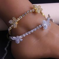 Tibetan Style Anklet, Butterfly, plated, for woman & with rhinestone, more colors for choice, nickel, lead & cadmium free, Sold Per Approx 9 Inch Strand