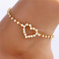 Zinc Alloy Anklet Heart plated for woman & with rhinestone & hollow nickel lead & cadmium free Sold Per Approx 6 Inch Strand