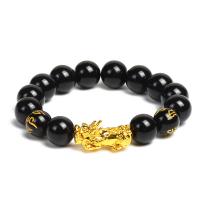 Gemstone Bracelets Obsidian with Zinc Alloy plated fashion jewelry 170mm Sold By Strand