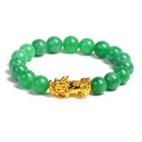 Green Jade with Fabulous Wild Beast Zinc Alloy Charms Bracelets plated fashion jewelry 170mm Sold By Strand