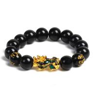 Natural Black Obsidian & Fabulous Wild Beast Zinc Alloy Bead Bracelets plated fashion jewelry 170mm Sold By Strand
