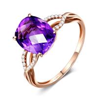 Cubic Zirconia Micro Pave Brass Ring, with Amethyst, micro pave cubic zirconia, purple, 10x8mm, Sold By PC