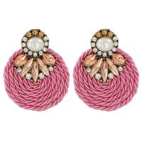 Zinc Alloy Drop Earring with Polyester plated for woman & with rhinestone pink Sold By Pair