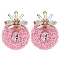 Tibetan Style Drop Earring, with Polyester, for woman & with rhinestone, more colors for choice, 45x64mm, Sold By Pair