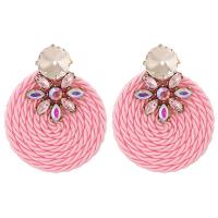 Zinc Alloy Drop Earrings with Polyester plated for woman & with rhinestone Sold By Pair