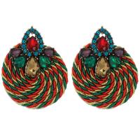 Tibetan Style Drop Earrings, with Polyester, plated, for woman & with rhinestone, more colors for choice, 45x55mm, Sold By Pair