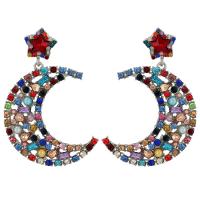Tibetan Style Drop Earrings, Moon and Star, plated, for woman & with rhinestone, more colors for choice, 45x63mm, Sold By Pair