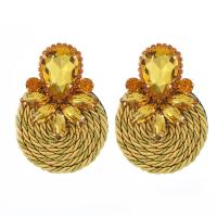 Tibetan Style Drop Earrings, with Polyester, plated, for woman & with rhinestone, more colors for choice, 45x57mm, Sold By Pair